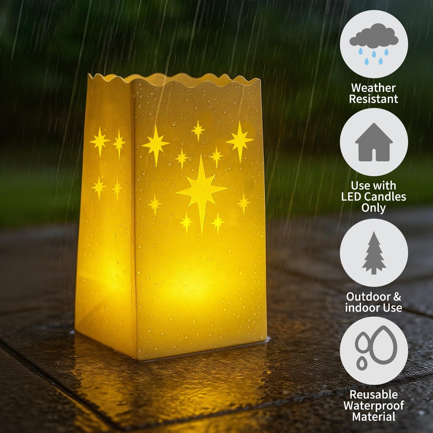 Btanadi Waterproof 100-Pack Luminaria Bags with LED Candles – Reusable White Plastic Luminaries for Outdoor, Christmas, Wedding & Party Decorations