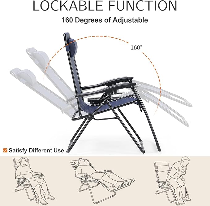 Sweetcrispy Zero Gravity Chairs Set of 2, Outdoor Folding Reclining Lounge Chair