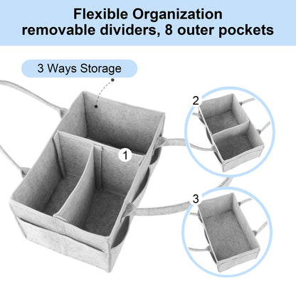 PHILORN Diaper Caddy Organizer, Baby Diaper Caddy with Dividers, Car Diaper Caddy, Diaper Caddy for Changing Table,Felt Diaper Caddy Organizer with Handle, Baby Shower Gifts, Gray