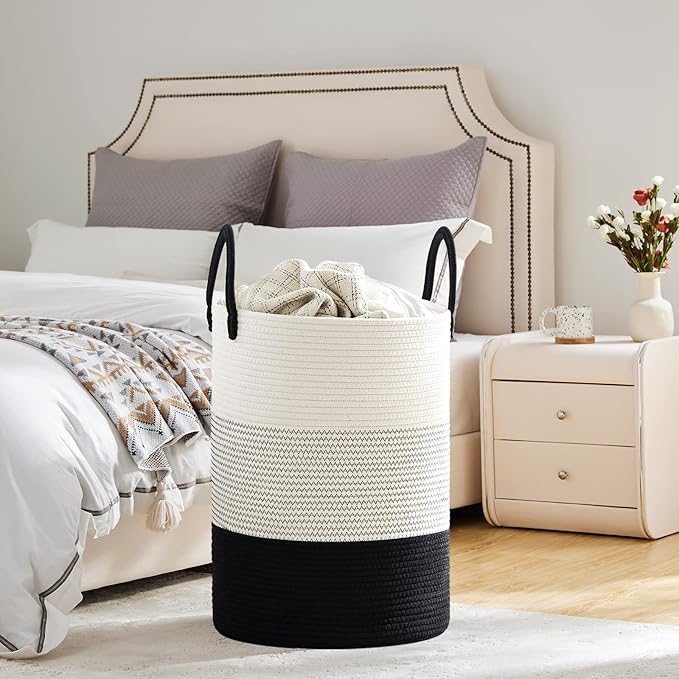 VIPOSCO Large Laundry Hamper, Tall Woven Rope Storage Basket