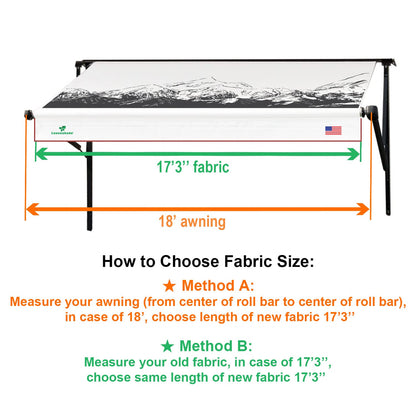 Leaveshade RV Awning Fabric Replacement Camper Trailer Awning Fabric Super Heavy Vinyl Coated Polyester 17'3''(Fit for 18' Awning)-Mountains (Custom Looking)