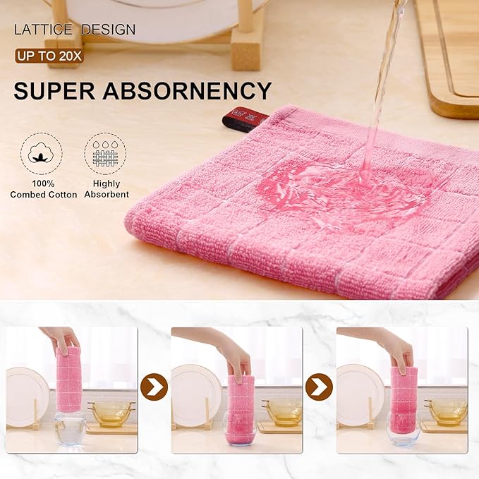 Mordimy 100% Cotton Terry Cloth Dish Cloths, Soft and Absorbent Checkered Dish