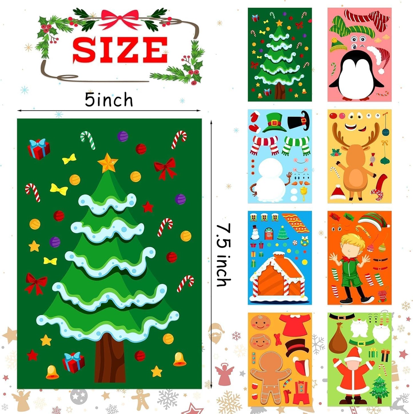 LINAYE 48 Sheets Christmas Stickers Crafts for Kids Toddlers, 8 Styles Make Your Own Stickers Goodie Treat Bag Stuffers Christmas Game Activities for Kids Toddlers Party Favors