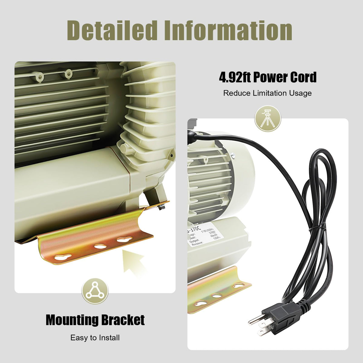 Air Pump Blower, 110V 370W Industrial Aquaculture Pond Fish Tank Vortex Air Blower Pump 12KPa High Pressure Industrial Air Pump Blower Oxygen Aerator for Liquid Filling Machine