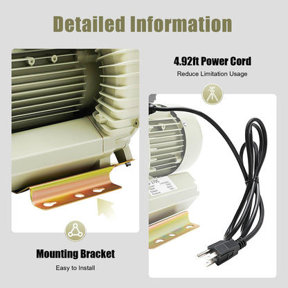 Air Pump Blower, 110V 370W Industrial Aquaculture Pond Fish Tank Vortex Air Blower Pump 12KPa High Pressure Industrial Air Pump Blower Oxygen Aerator for Liquid Filling Machine