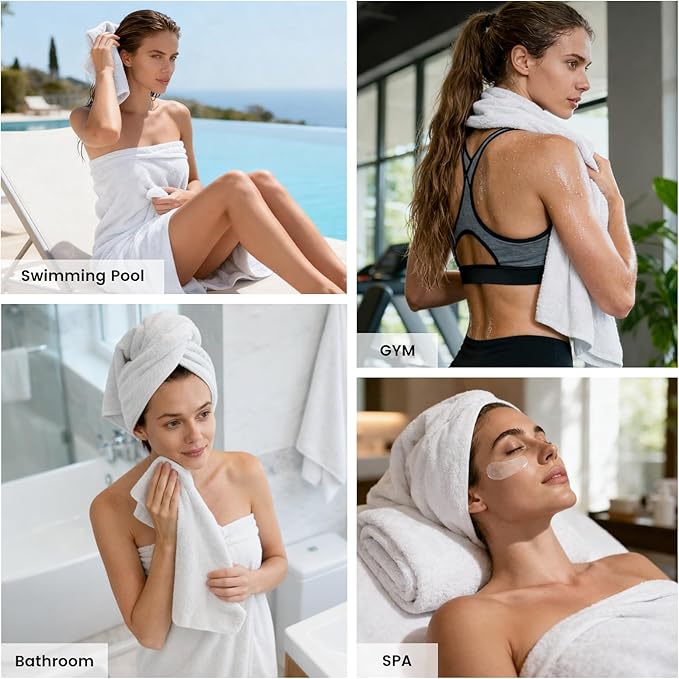 SEMAXE White Bath Towel Set, 100% Cotton Bathroom Towels