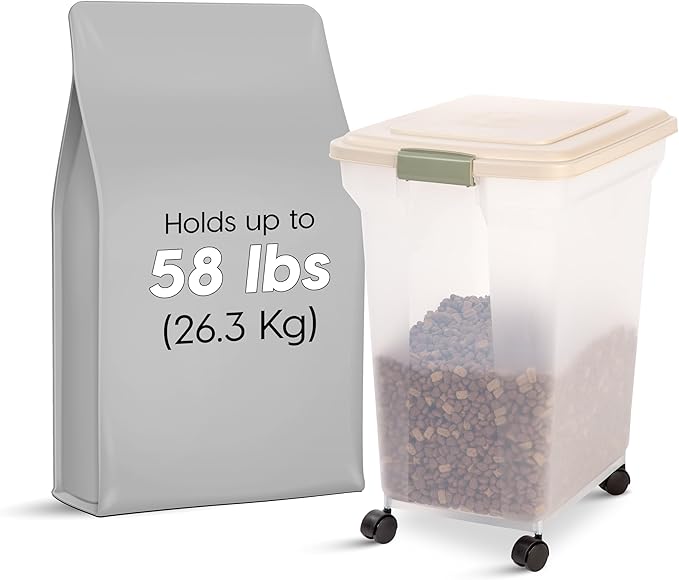 IRIS USA Dog Food Storage Container 58 lbs, Attachable Wheels,