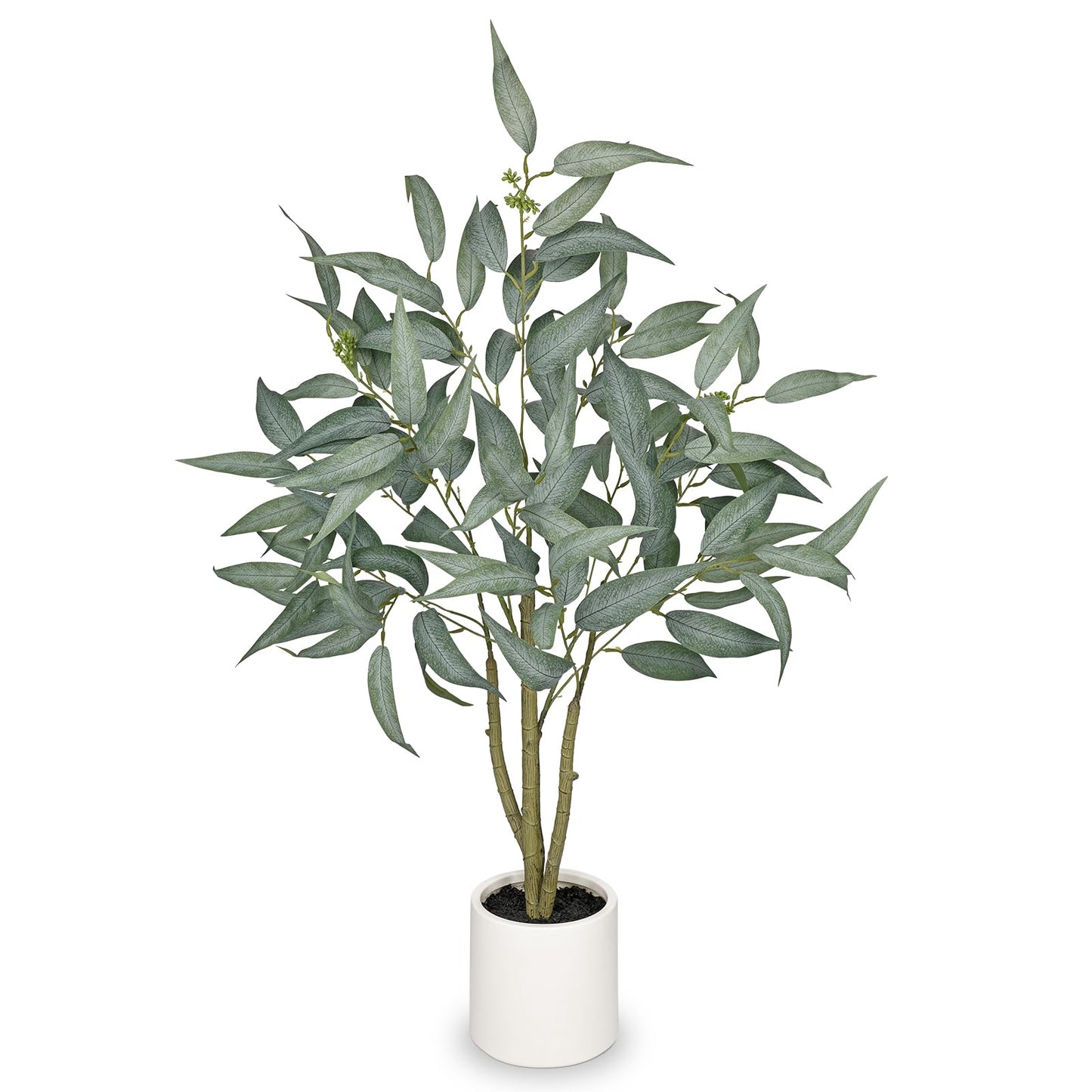 Artificial Eucalyptus Tree in White Pot – 3FT Faux Indoor Plant for Home Décor, Modern Greenery for Living Room, Bedroom, Office – Realistic Silk Leaves, Minimalist Planter