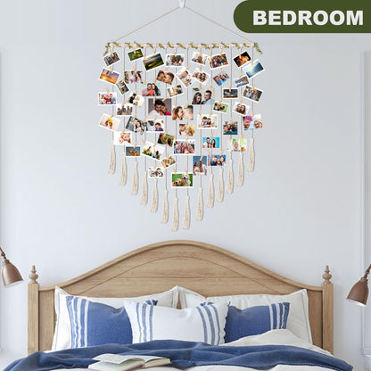 Hanging Photo Display boho bedroom decor teenage girl room decor Birthday Gifts for Grandma gift for mom Grandma’s Gifts - from Daughter, Granddaughter and Grandson - Mom Grandmothers Photo Holder，with 30 Wood Clips, 35" L x 30'' W