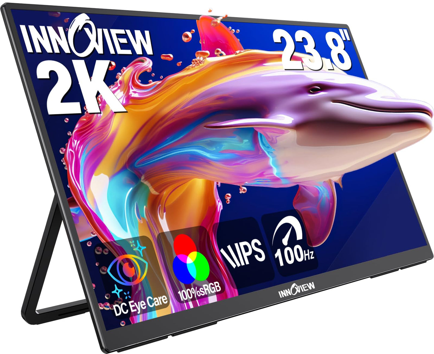 InnoView 23.8" Large Portable Monitor, FHD 144HZ 100% SRGB IPS USB-C HDMI Work Home Gaming Second Monitor 1080P W/180°Adjustable Stand for Laptop, MacBook, Phones