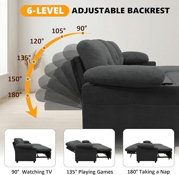 93" L Shaped Sleeper Sofa Bed, Pull Out Sectional Couch