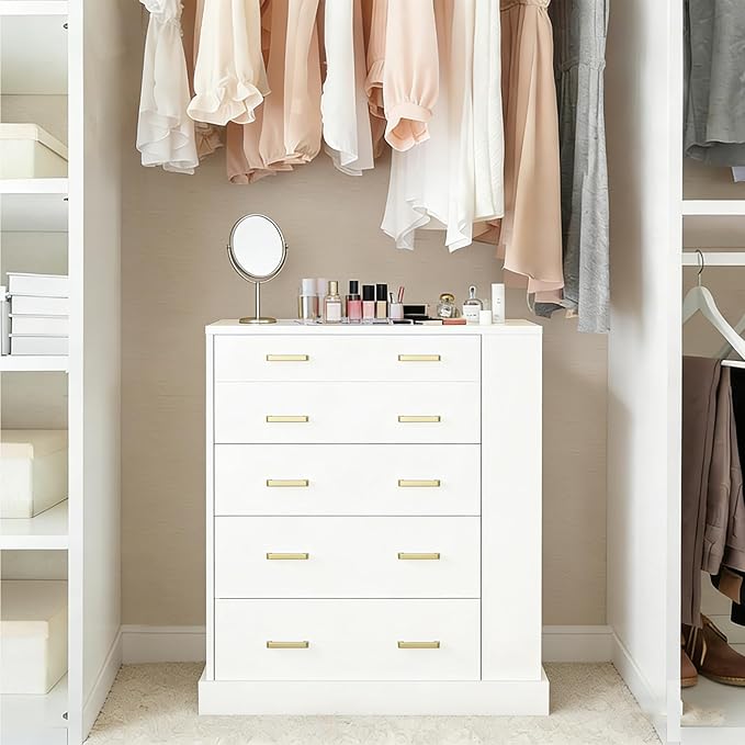 Drawer Dresser with LED Lights and Open Shelves, Modern Tall Chest of Drawers