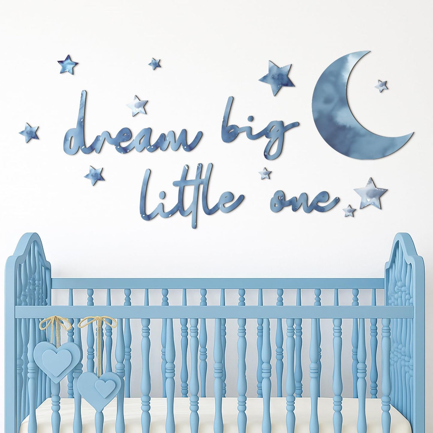 Briwooody 15 Pcs Moon and Stars Nursery Decor Dream Big Little One Wall Decor Boho Neutral Babyroom Wall Art Nursery Sign for Boys Girls Bedroom Home Farmhouse Living Playroom (Blue)
