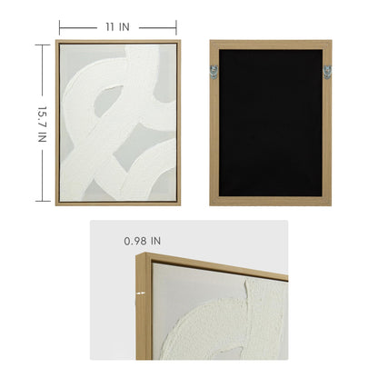 ArtbyHannah Textured Framed Wall Art, Neutral Paintings Hand-painted 3D White Wall Decor with Minimalist Beige Geometric Artwork for Hallway, Office, Hotel Decorations （11x 15 inch）