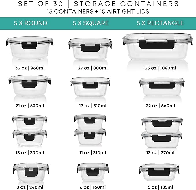 Razab 30 PC Glass Food Storage Containers