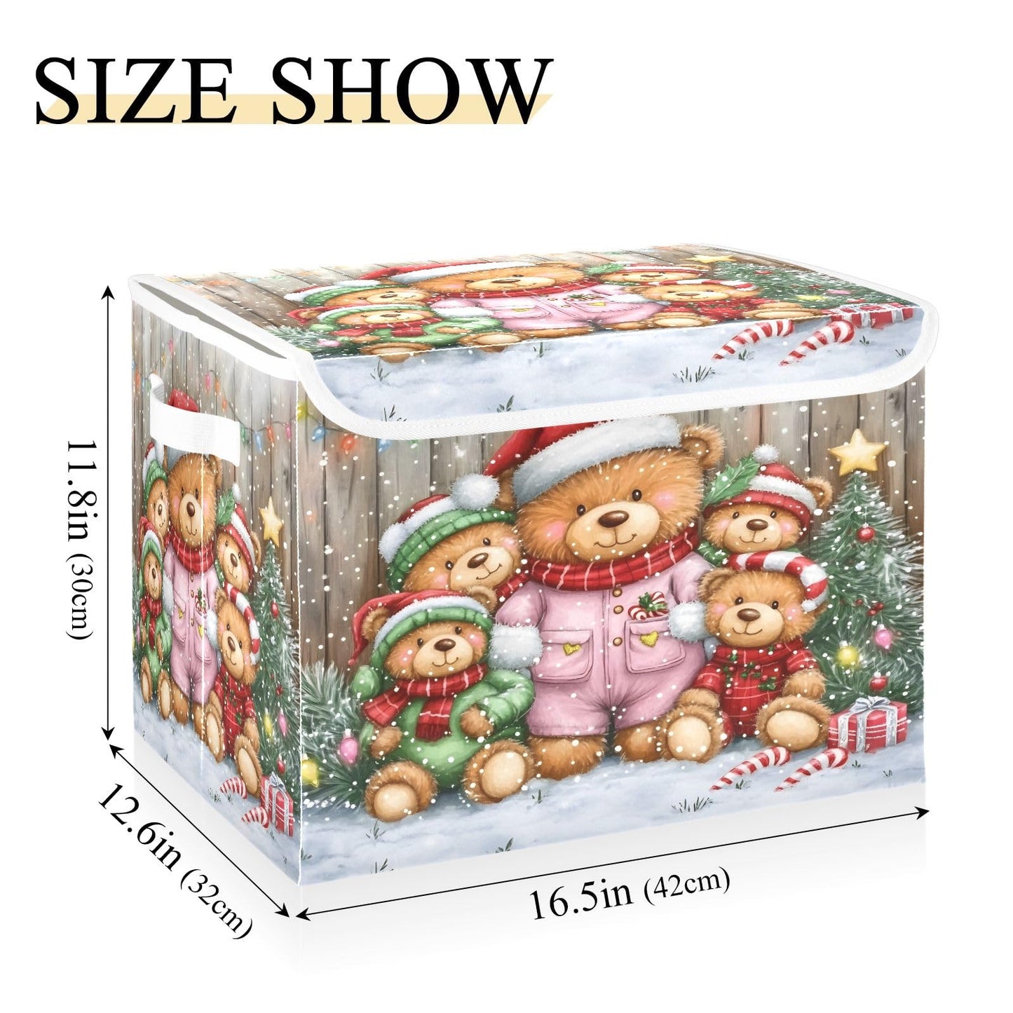 Bolaz Storage Bins with Lids and Handles,Christmas Bear Storage Box Basket with Cover Collapsible Organizer Containers for Home Closet, Shelves