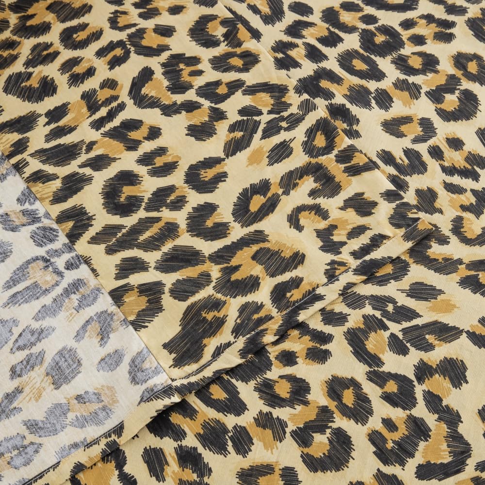 DAUAOTO King Size Printed Sheets Set, 100% Cotton Bedding Sets, Up to 14" Deep Mattress, Modern Pattern Bedlinen Set, Leopard Yellow