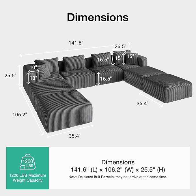 Novilla 141" Modular Sectional Sofa, Modern Cloud Sectional Couch