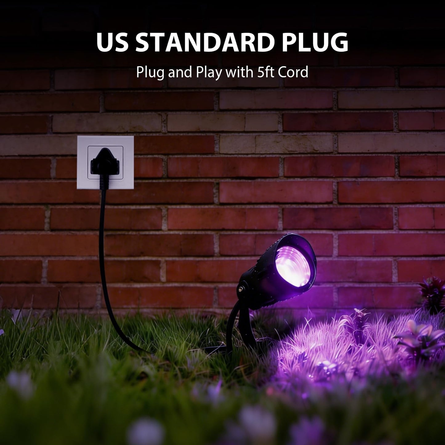 12W LED Black Light Outdoor UV Spotlight, IP65 Waterproof Blacklight Spot Lights, 385-400nm, Plug-in Landscape Lighting with US Plug for Glow Party Body Paint Fluorescent Poster Neon Decor (2 Pack)