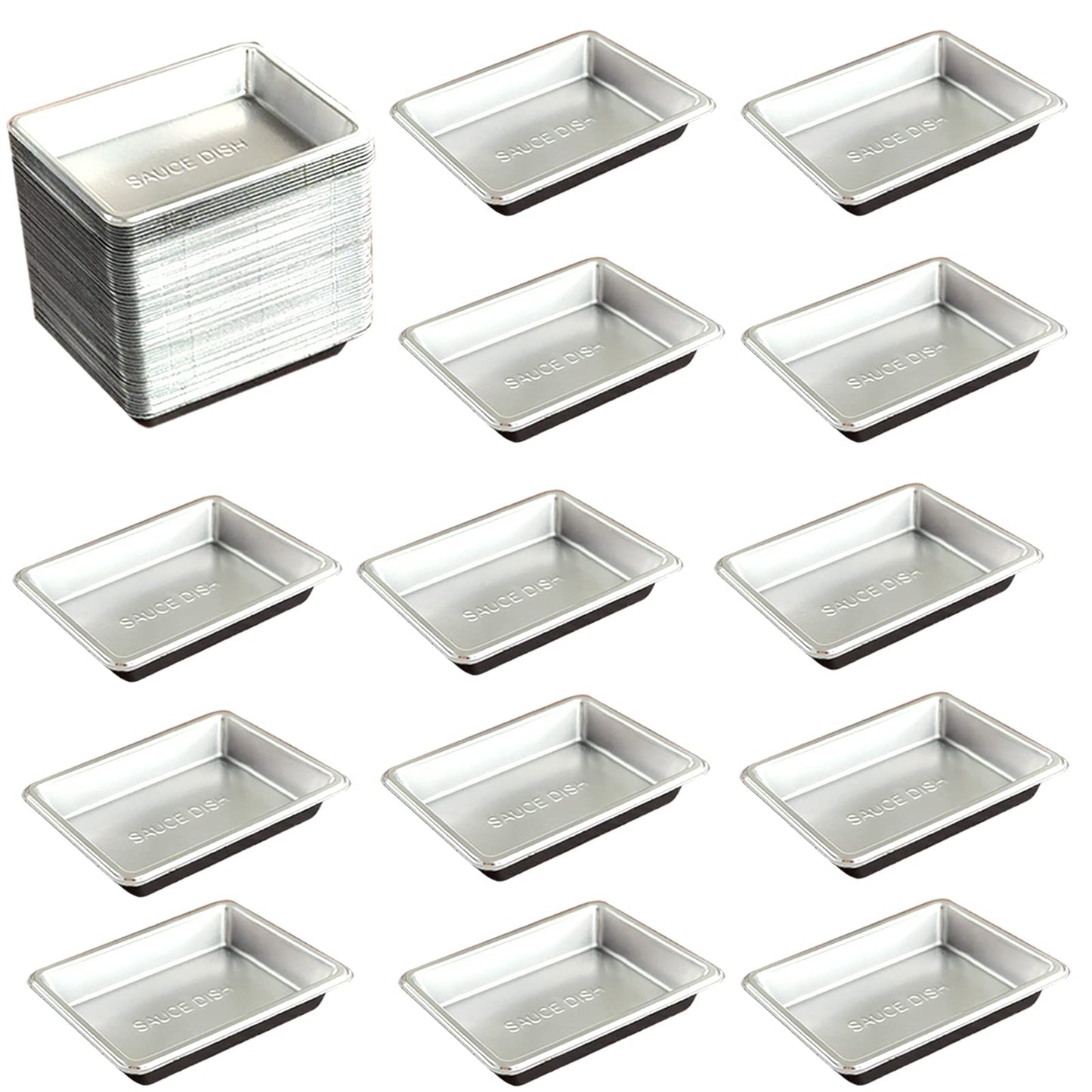 Xanadued 100 Pcs Plastic Disposable Sauce Dishes, Dipping Soy Sauce Seasoning Plate Bowls, Mini Condiment Appetizer Tray for Sushi Soy Mustard Vinegar Ketchup BBQ,Silver Rectangle