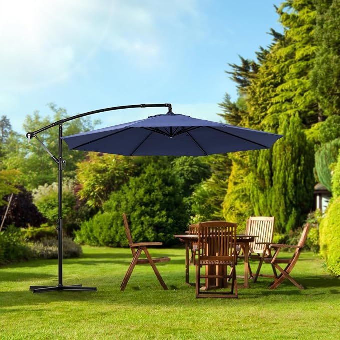 Backyard Expressions 10FT Cantilever Patio Umbrella – Outdoor Offset Hanging Umbrella with Smooth Crank, Tilt Adjustment & UV Protection – Heavy-Duty Steel Frame (Base Not Included)