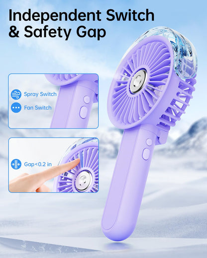 SWEETFULL Portable Misting Fan - 180° Foldable Handheld Personal Fan with Mist Spray, 3 Speeds, 30ml Water Tank, USB Rechargeable for Travel, Outdoors, Makeup, Camping, Home, and Office Use