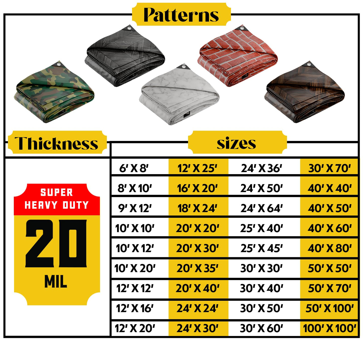 Core Tarps Extreme Heavy Duty 20 Mil Tarp Cover, Waterproof, UV Resistant, Rip and Tear Proof, Poly Tarpaulin with Reinforced Edges for Roof, Camping, Patio, Pool, Boat (Camouflage/Green 24′ X 30′)