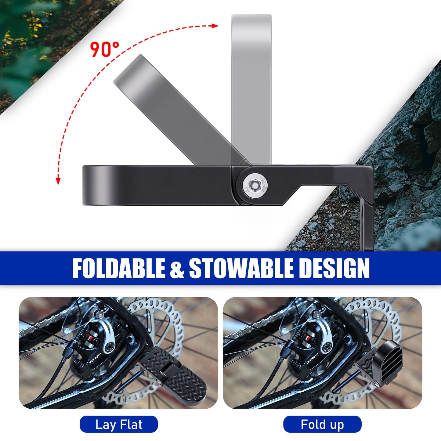 TOBWOLF 2PCS E-Bike U Slot Rear Pedals, 15MM Aluminium Bicycle Foot Peg, Non-Slip Ebike Foot Pegs for Passenger, Folding Rear Bicycle Footrest Pedals for E-Bike, Mountain Bike, Folding Bicycle