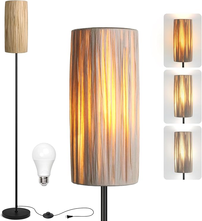 Ruiever Floor Lamp for Living Room, Rattan Boho Floor lamp, Modern Standing lamp