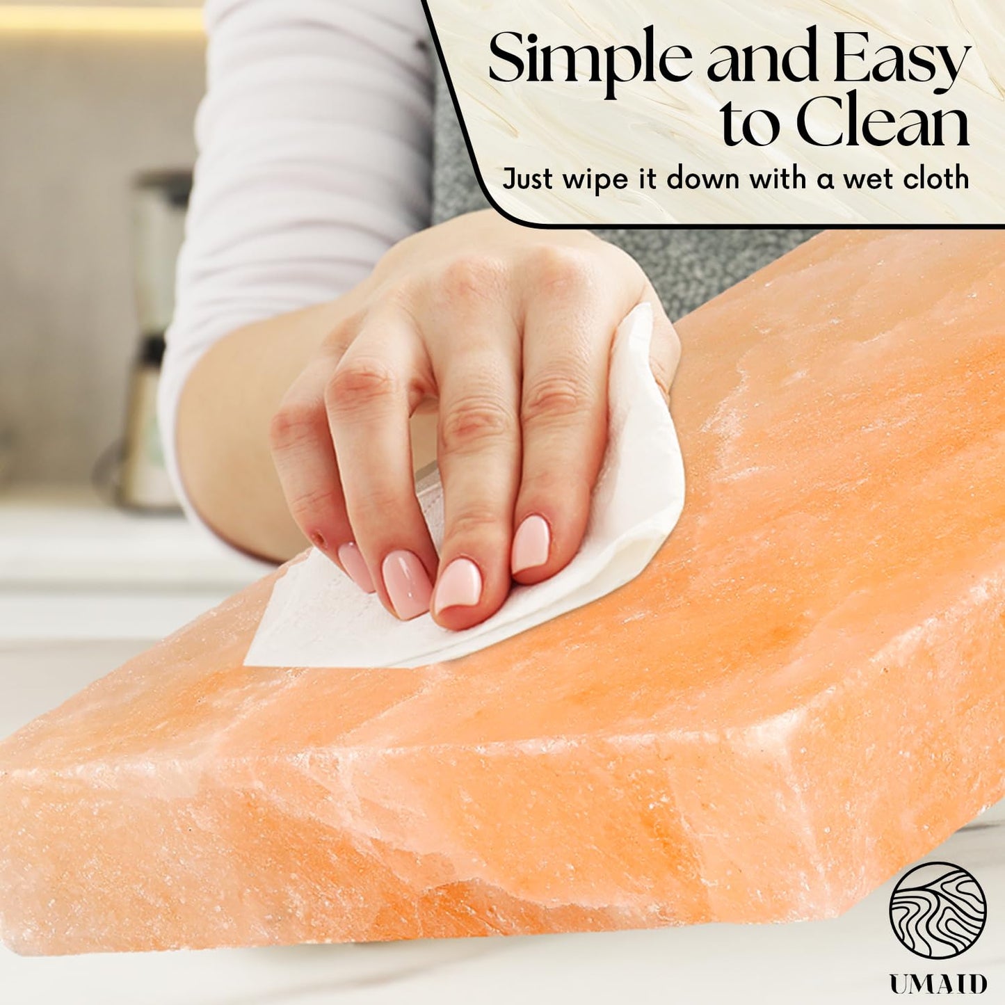 UMAID Himalayan Salt Block Cooking Plate 8x8x1.5 – Food Grade Pink Himalayan Salt Stone for Cooking, Salt Block for Grilling, Serving & Food Presentation – Includes Stainless Steel Tray & Recipe Booklet – Unique Gifts for Men & Dad Gifts for Fathers Day