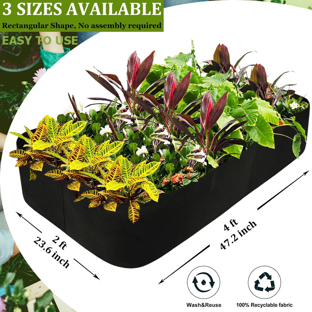 Roveinsia Fabric Raised Garden Bed, 58 Gallon 2 Grids Rectangle Garden Grow Bags, 2x4 FT Breathable Planter Raised Beds for Growing Vegetables Flowers Herb, Raised Planters for Outdoor Plants
