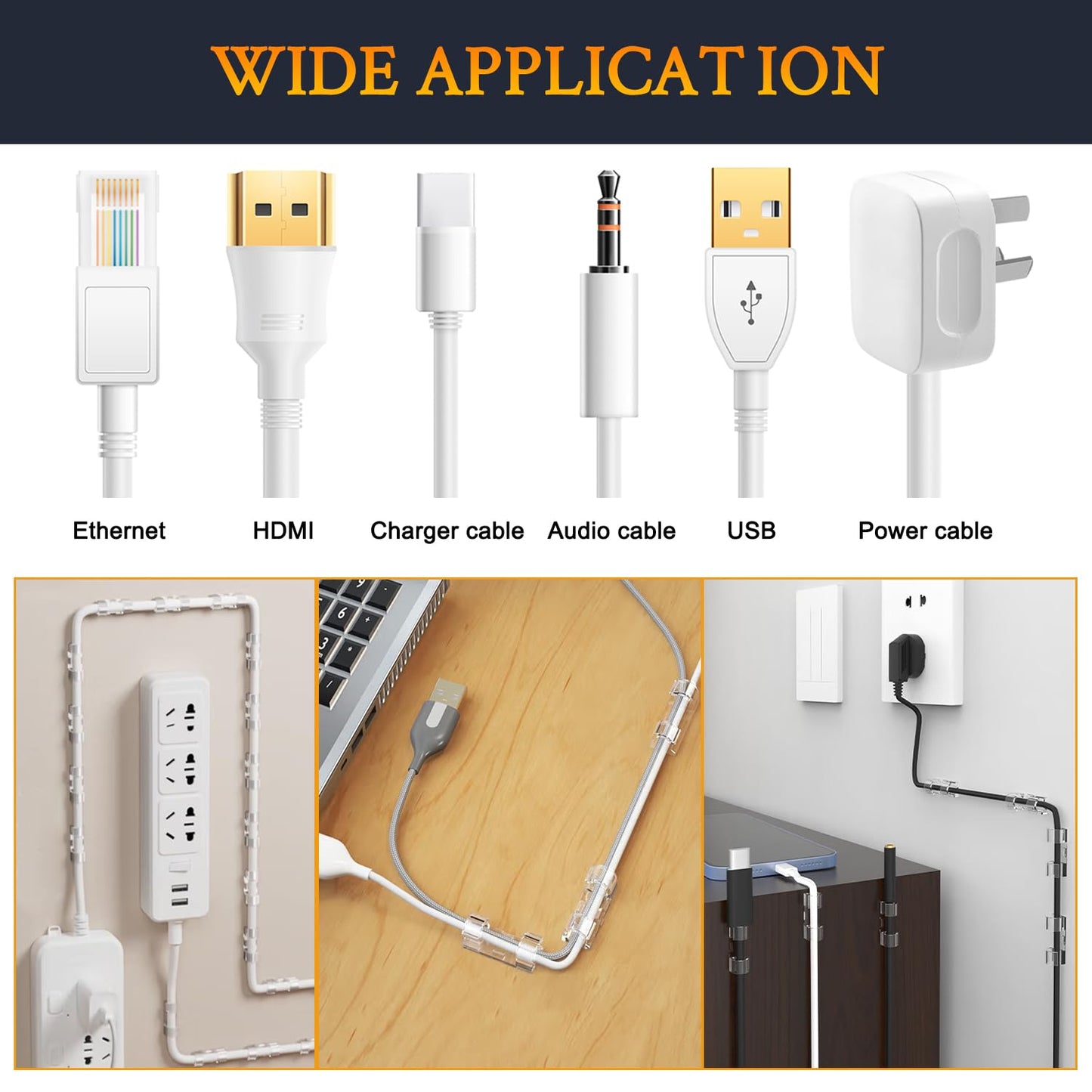 SOULWIT 50 Pcs Self Adhesive Cable Management Clips, Cable Organizers Sticky Wire Clips Cord Holder for TV PC Laptop Ethernet Cable Desktop Home Office (Transparent)