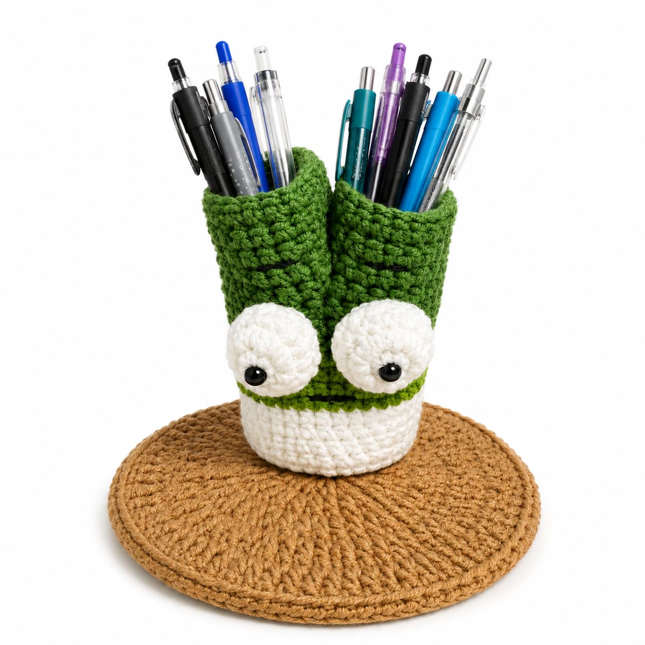 XIBIGEYE Cute Crochet Pen Holder for Desk - Handmade Green Onion Pencil Cup with Phone Stand | Funny Desk Organizer, Unique Teacher Gift, Back to School Desk Accessories for Students & Office