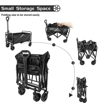 TWOCORN Collapsible Foldable Wagon, Heavy Duty with Wheels, Utility Folding Grocery Wagon for Outdoor Activities (Black)