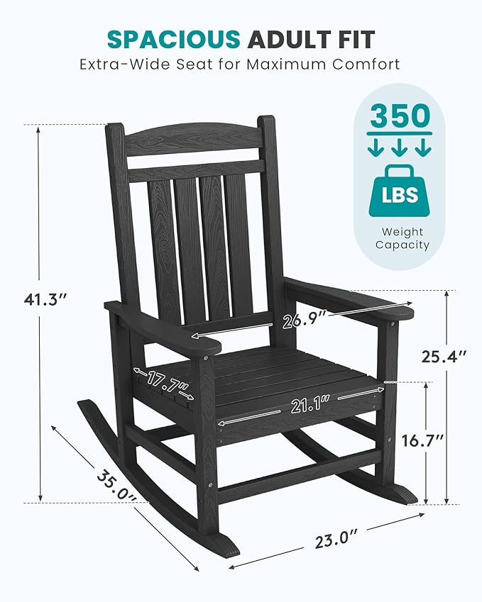 SERWALL HDPE Outdoor Rocking Chair Set of 4, Patio Rocking Chairs, All-Weather Porch Rockers for Adults, Black