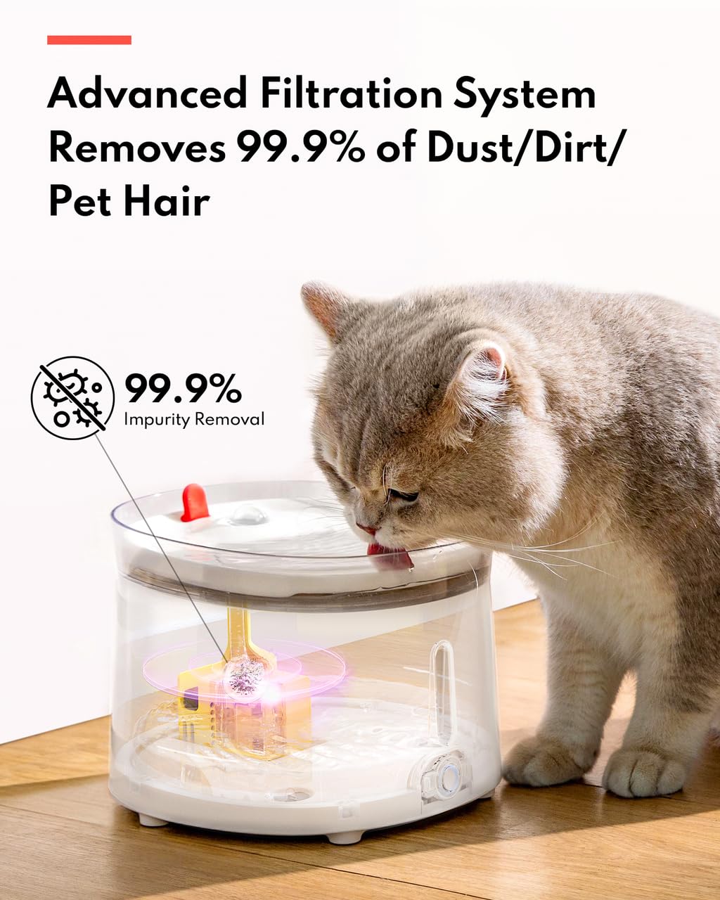 Homerunpet Cat Water Fountain Porcelain-Tray with Self-Cleaning Wireless-Pump, Ultra Quiet Pet Water Fountain for Cats and Dogs, Easy to Clean and Assemble, Filters Included, Smart LED Light, 68oz/2L