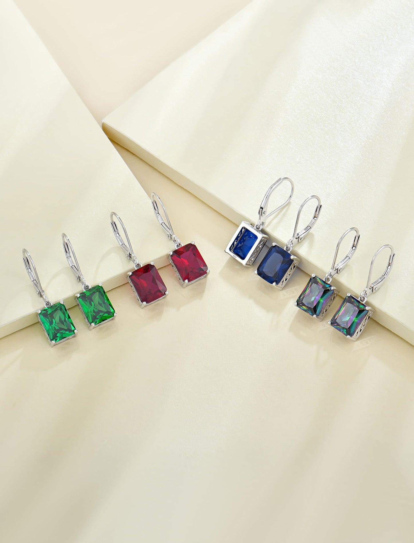 YL Solitaire Dangle Drop Earrings 925 Sterling Silver Leverback Earrings 8X10MM Square Created Alexandrite Jewelry