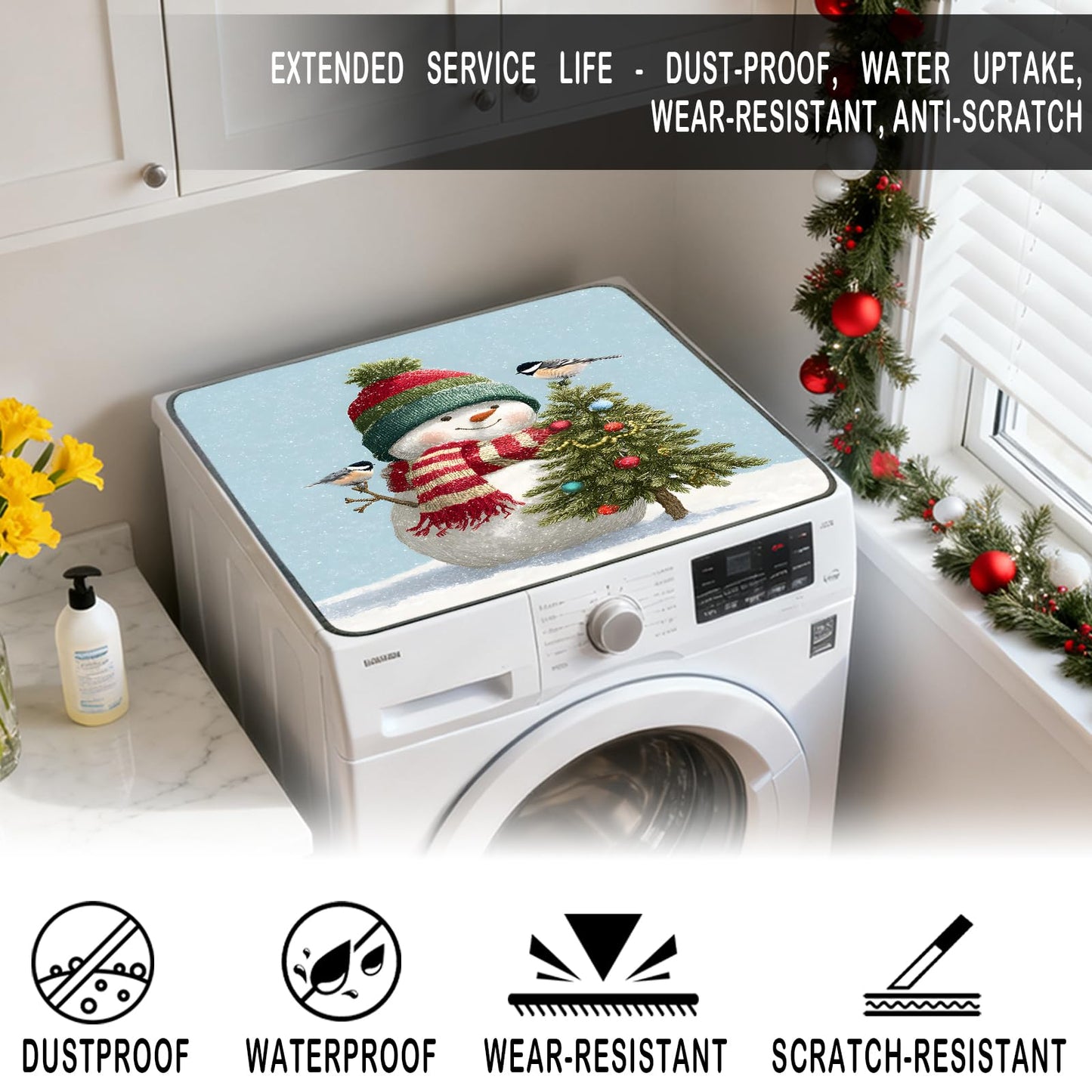 Nuxovilar Christmas Washer Dryer Dust Cover - Playful & Classic Festive Decor Protector for Laundry Room/Area/Space (YTT12861)