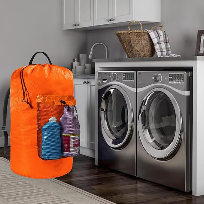 Laundry Bag with Shoulder Straps and Mesh Pocket Laundry Backpack Large