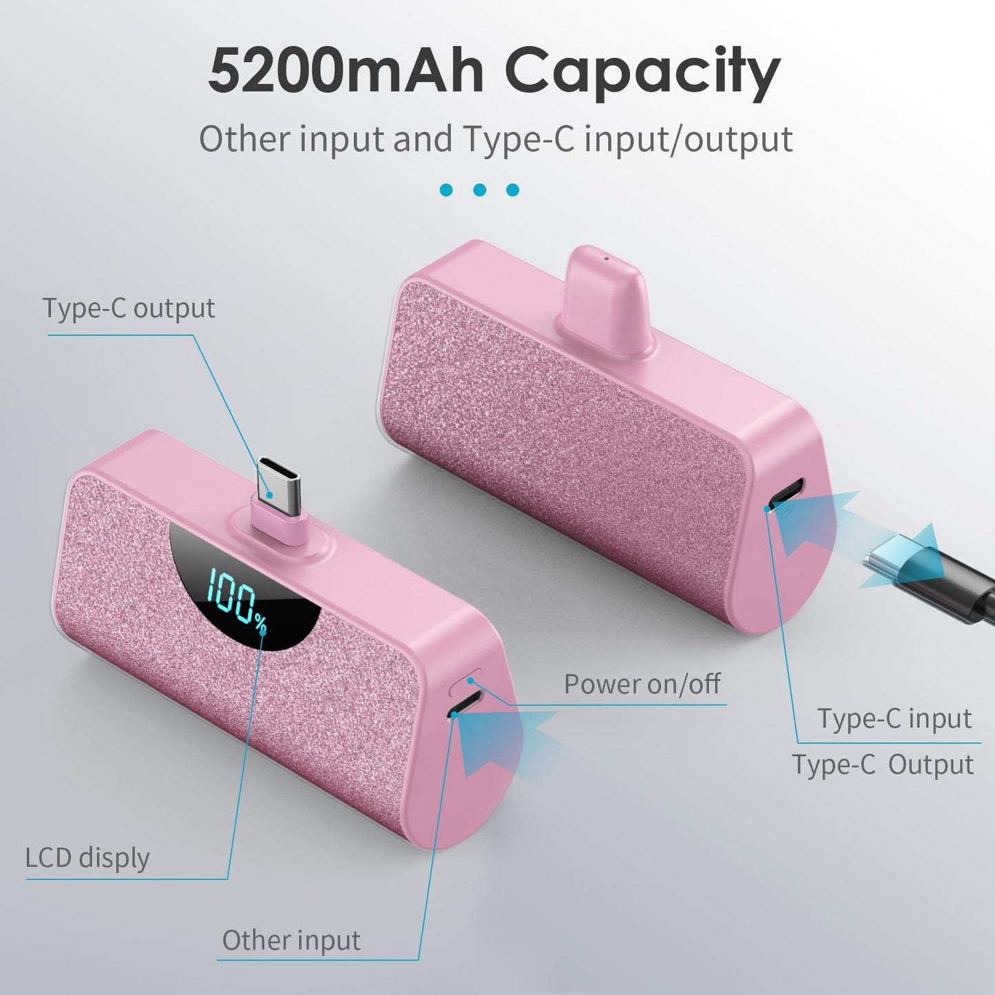 Mini Portable Charger USB-C Power Bank 5200mAh,Ultra Compact LCD Display Battery Pack Backup Charger Compatible with iPhone 17/17 Air/17 Pro/17 Pro Max/16/16 Plus/16 Pro Max/15 Series,Samsung-Green