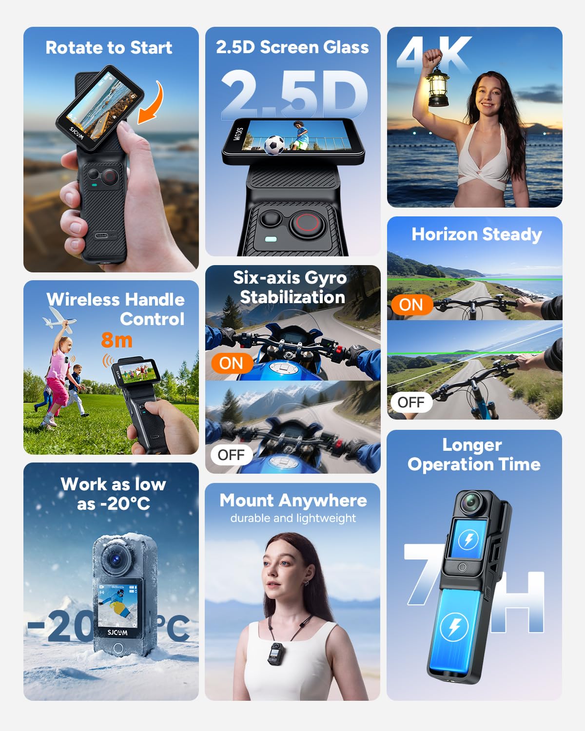 SJCAM C400 4K Travel Vlogging Camera with 128GB Card,7H Recording Body Camera for YouTube Creators,6-Axis Stabilizer & 2.29'' Touch Screen,30M Underwater,Black,Camara para grabar contenido