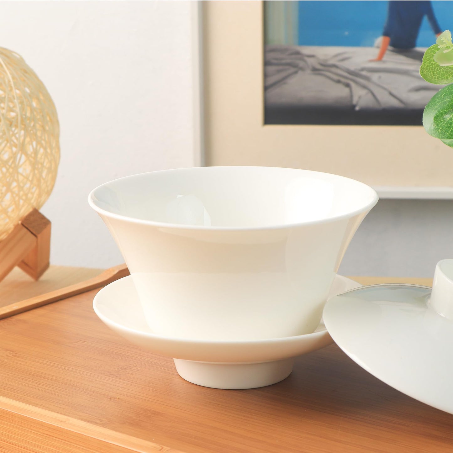 SILINE Porcelain 12 Oz/ 360ml Large Gaiwan Tea Bowl Set,Fine Bone China Teacup for Brew Kung Fu Tea (White)