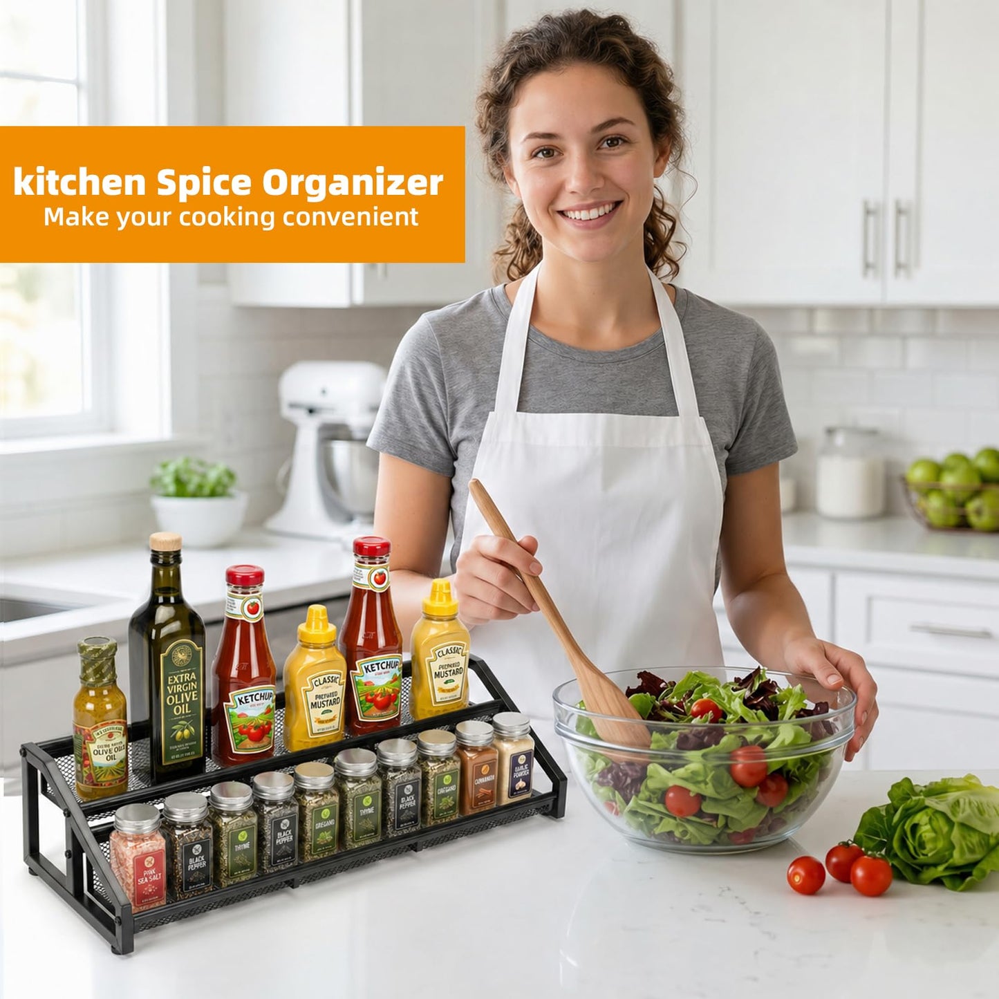 Lesmery 2 Tier Expandable Spice Rack Organizer for Kitchen Cabinet,13.7"-23.6" Heavy Duty Spice Organization Shelf,Metal Pantry Storage Shelves Racks,Good Space for Pantry, Counter top,Patent Pending