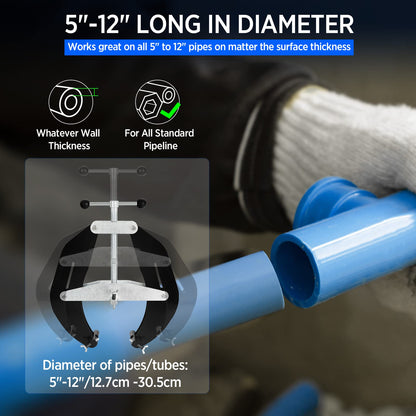 Pipe Clamp, 5 to 12 in, Steel Pipe Alignment Tool with Lightweight Design, High Strength Ultra Clamp with Quick Acting Screws, Black