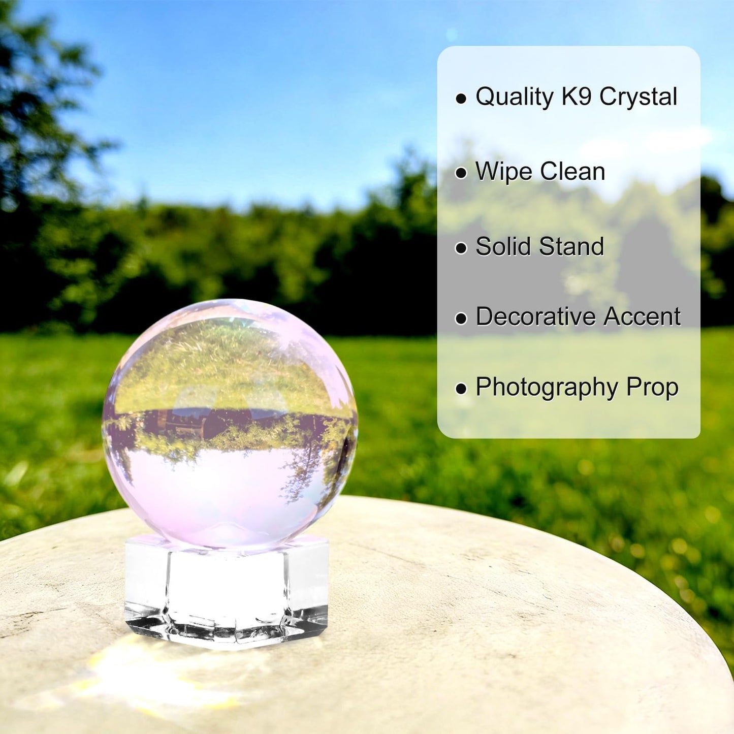 M METERXITY 40mm/1.6 Inch K9 Crystal Glass Ball with Stand Solid Crystal Ball Sphere Ornament for Home/Office/Photography/Magic [Pink]