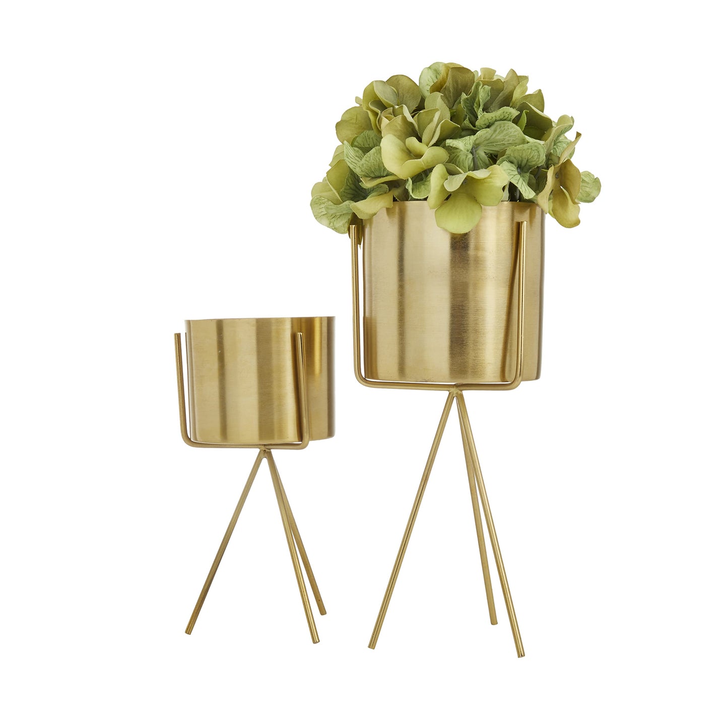 CosmoLiving by Cosmopolitan Metal Indoor Outdoor Planter Small Small Planter Pot with Removable Stand, Set of 2 Planters 12", 9"H, Gold