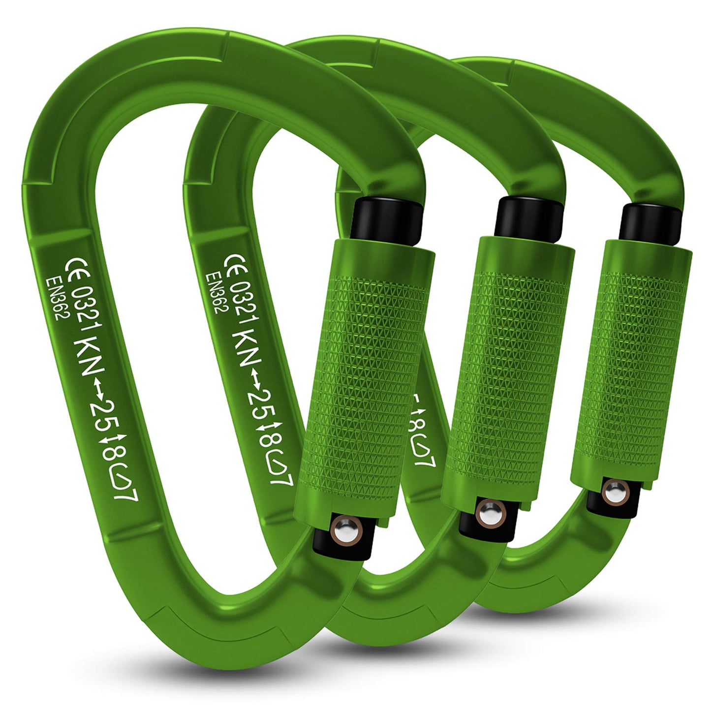 FVW 3 Pack Heavy Duty Climbing Carabiners,25KN UIAA Certified Auto Locking Rock Climbing Carabiners Clips for Hammocks, Swing, Locking Dog Leash and Harness, Camping, Hiking & Utility (Green)