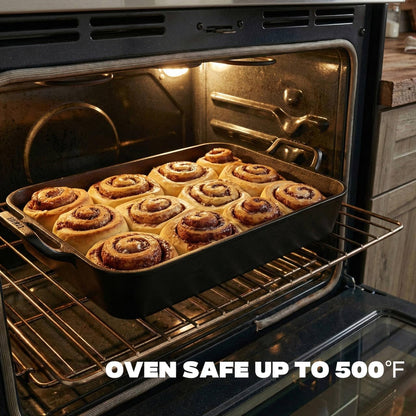 Onlyfire Cast Iron Dutch Oven, Casserole Dish with Skillet Lid & Handle for Induction, Gas & Oven, Baking Pan Griddle Pot Set for Stewing, Searing & Bread Baking, 16.5"x10.5"x7"