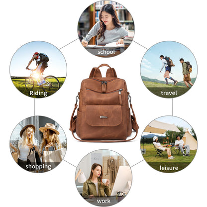 Puwuzixi Women Backpack Waterproof Anti-Theft Lightweight PU Fashion Travel Multipurpose Convertible Purse Shoulder Bag Handbag Backpack Caramel Brown