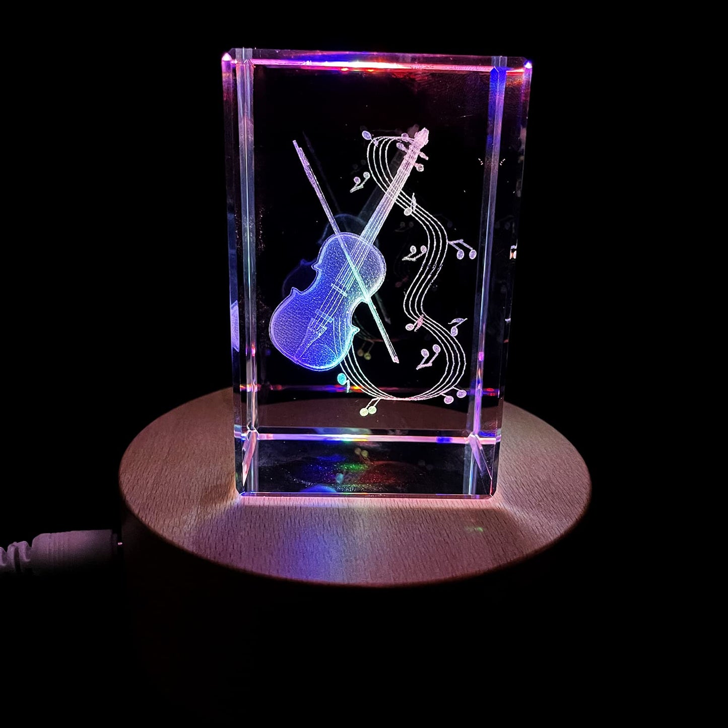 XINDAM 3D Violin Paperweight Laser Etched in Crystal Glass Cube Music Graduation Christmas Birthday Valentine's Day